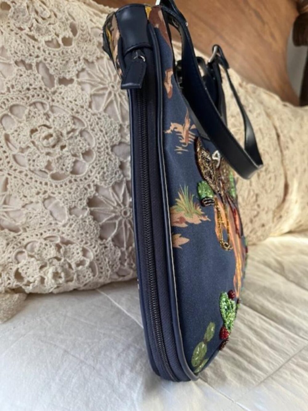 Cowboy on Horse Expandable Canvas Hand/Shoulder Bag/Interior Pocket/New Vintage - Picture 4 of 5